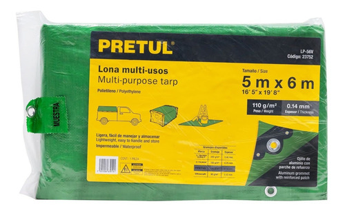 Lona Impermeable Protección Uv 5 X 6 Mt Colores Pretul Lp-56