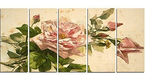 Cuadro Metálico Flores Rosas 5 Paneles 28x60''