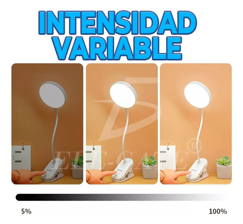Lámpara Clip Escritorio Led Flexible Batería Recargable Usb Estructura Blanco