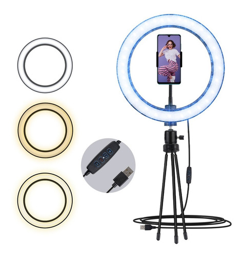 Aro De Luz Led 26cm Con Mini Tripie Y Soporte Para Celular