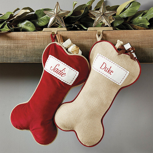 Red Jute Dog Bone Xmas Stocking Gift Bag 37x22cm