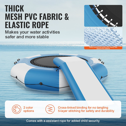 Trampolin Acuatico Inflable Con Tobogan Azul Y Blanco 10pies