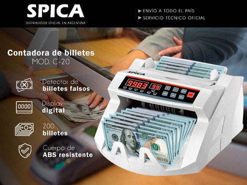Imagen 3 de 10 de Contadora De Billetes Spica Sp-c20 Detecta Dinero Falso