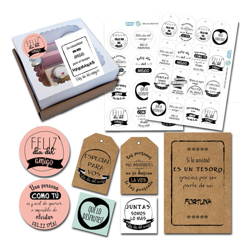 Kit Imprimible Día Del Amigo Byn Tags, Etiquetas, Tarjetas
