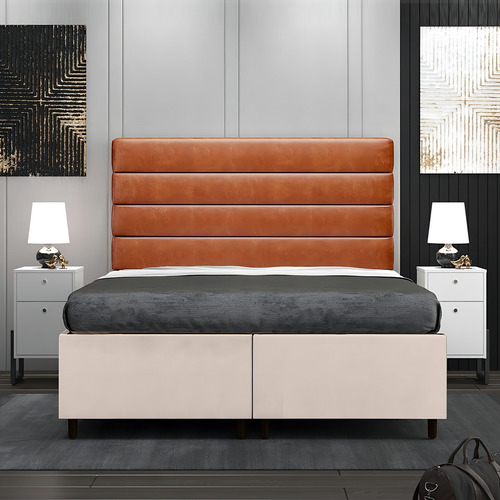 Cabeceira Base Cama Box Casal Queen 158 Hit Suede Bge/camel Cor Creme