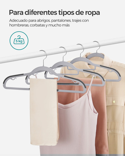 Songmics 50 Ganchos Perchas Para Ropa Crp20g50 42 Cm Largo Color Gris claro/Gris oscuro