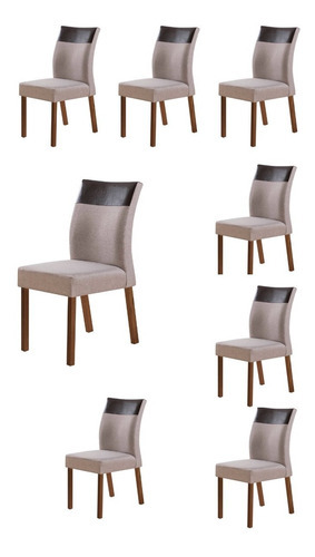 Kit 8 Cadeiras Viena - Madeira, Sala De Jantar Cor da estrutura da cadeira Imbúia Cor do assento Cinza/Preto Desenho do tecido linho