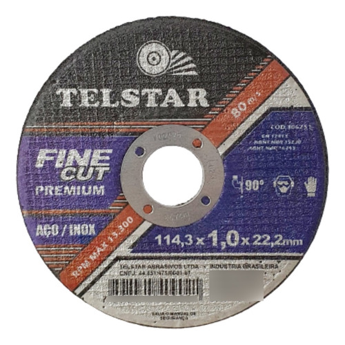 Disco De Corte 4.1/2 Pol. Fine Cut Premium Telstar 100 Pçs