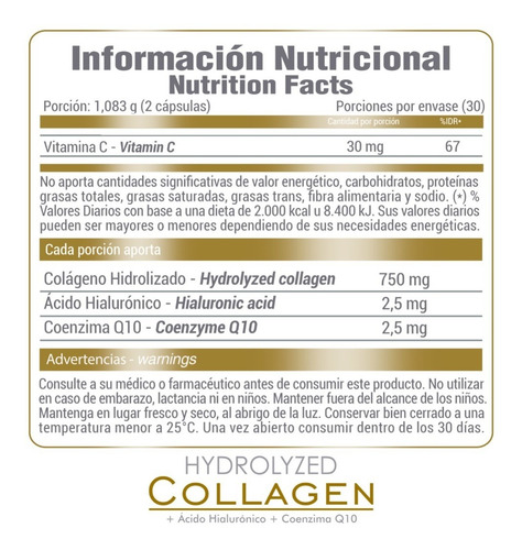 Imagen 3 de 7 de Colageno Collagen Hid Ac Hialuronico Q10 Vit C Agebiologique