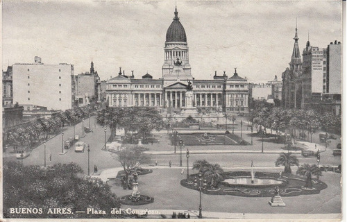 1935 Postal Buenos Aires Plaza Congreso A Paso De Los Toros
