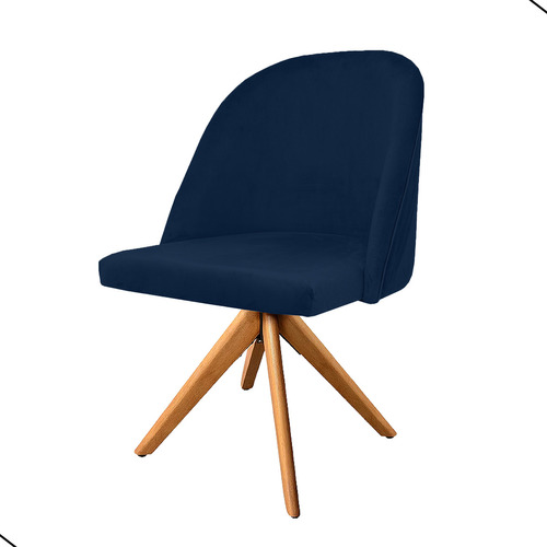 Cadeira Poltrona Sophia Base Giratória Madeira Sala Jantar Cor Veludo Azul Marinho
