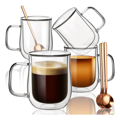 Comfome Tazas De Café De Doble Pared De 12 Oz, Con 4 Cuch...
