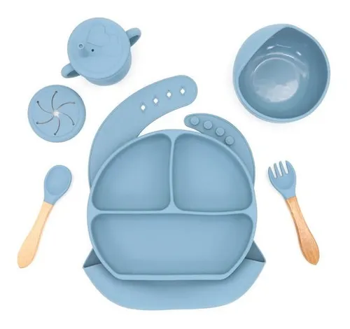 Kit Alimentacion Plato Y Cuchara Bebe En Silicona Libre Bpa