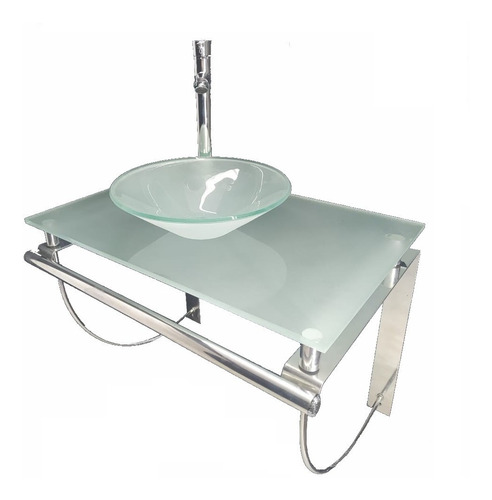 Imagen 5 de 8 de Ménsula Con Toallero Inoxidable Cromada C/ Mesada De Cristal