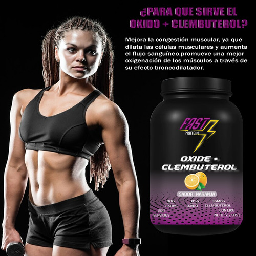 Óxido Nítrico + Clembuterol Fast Protein 1kg Pre Entreno Naranja