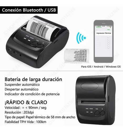 Imagen 6 de 8 de Impresora Térmica Bluetooth Inalámbrica Mini Usb Portátil