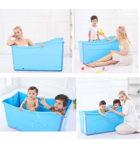 para colocar en la ducha azul XL 146 x 65 x 52 cm CRS Bañera plegable para adultos bañera plegable y portátil conocida por YouTube con cojín 