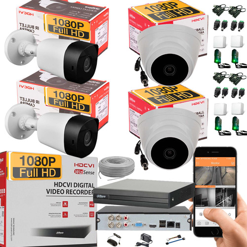 Cámaras De Seguridad Kit Cctv 1080p Dahua Dvr 4ch + 4cámaras