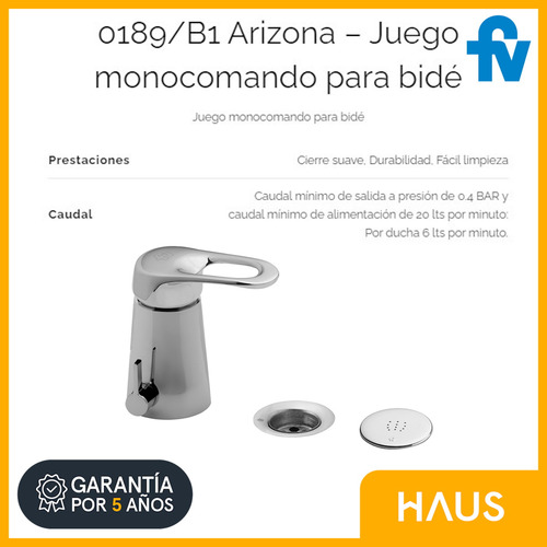 Juego Griferia Fv Arizona Monocomando Bidet Lavatorio Bajo