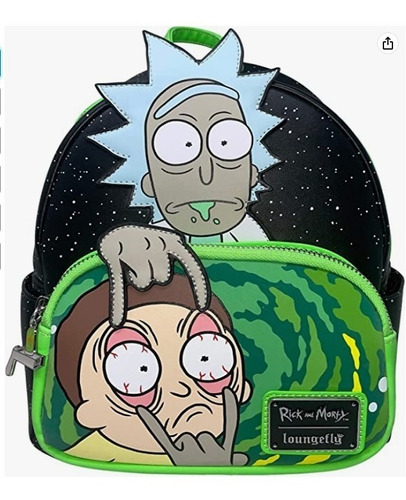 Mochila Bolso Loungefly Rick Y Morty, Brilla En La Oscuridad. Color Negro