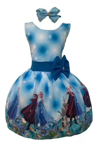 Vestido Frozen Borboletas Flores Elsa Ana Olaf Luxo