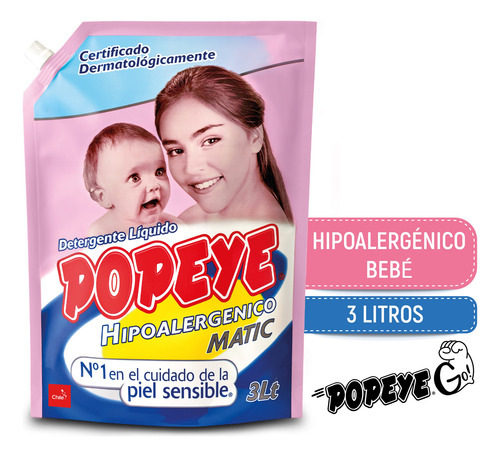 Detergente Hipoalergénico Popeye Bebé Matic Doypack 3l