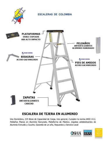 Escalera Aluminio Tijera 4 Pasos / 0.90 Metros 102 Kg