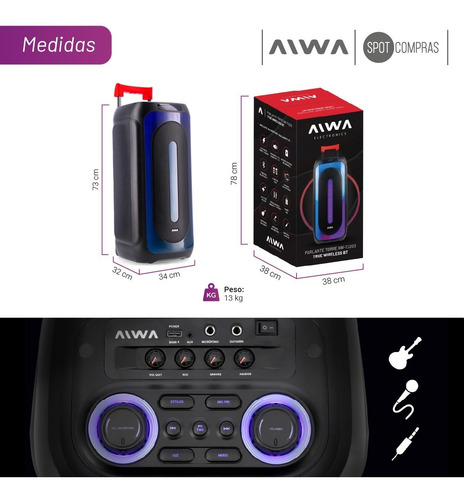 Imagen 6 de 10 de Parlante Torre Bluetooth Carry On 12500w Aiwa 2203