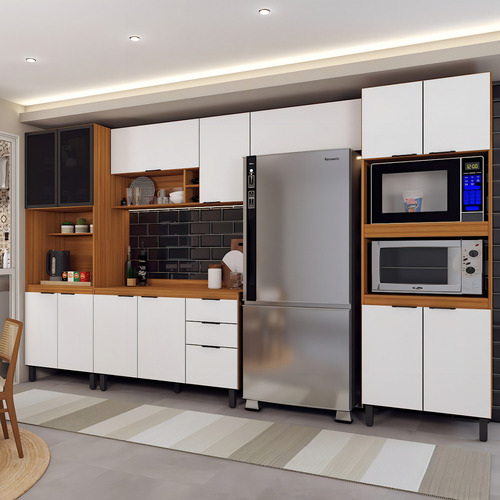 Cozinha Completa Sophia 14 Portas 2 Gavetas Marrom/branco - Cor Branco