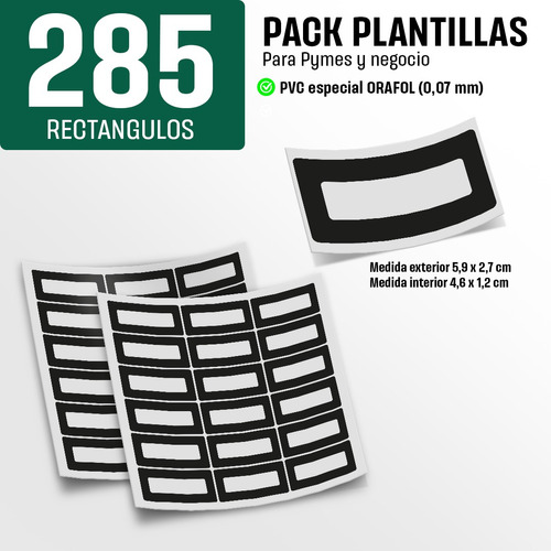 Pack Plantillas Rectangular Grabado Vidrio Patente Auto Pyme
