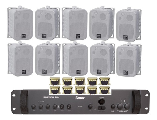 Amplificador Nca Pwm300 70v+10 Caixas 60w+10trafo Linha 25w