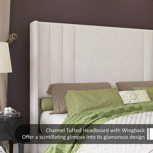 Base De Cama King Size Aurieona Taizada Con Terciopelo Cream