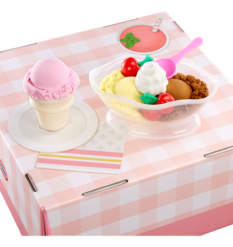 Little Tikes Creative Chefs Kit de Helado - Set de Heladería Infantil con Arena de Juego Make-It! Mix, 17 Accesorios Realistas, Tarjeta de Recetas y Mesa de Juego Plegable, No Comestible