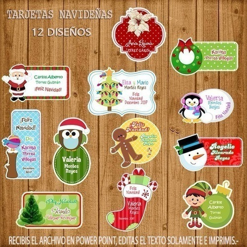 Kit Imprimible Editable Tarjetitas Navidad 12 Modelos