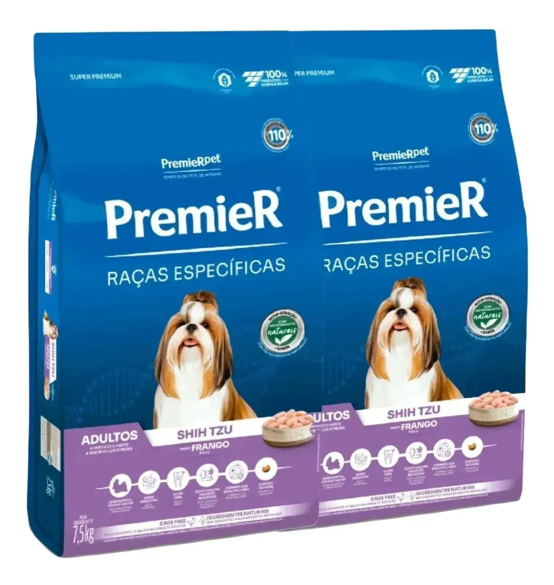 2 Ração Premier Shih Tzu Frango Cães Pequenos 7,5kg