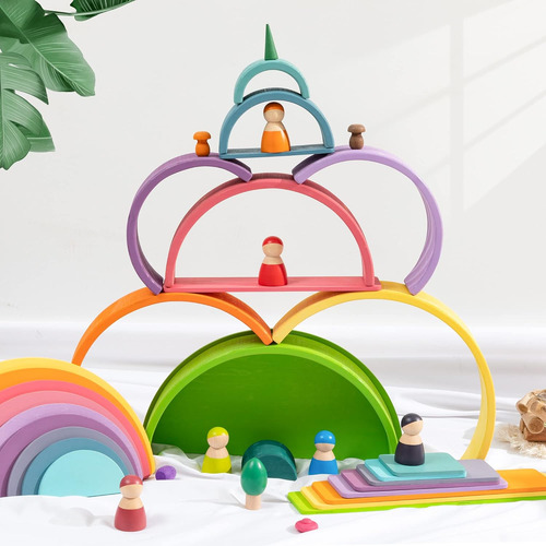 Juego De Apilador De Arco Iris De Madera Juego De Juguetes
