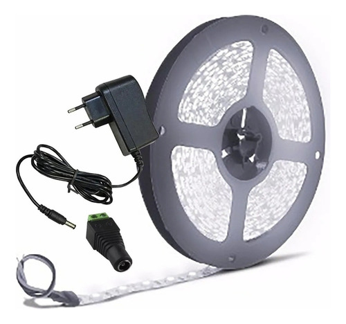 Fita Led 3528 Rolo 5m 300 Leds 12v Dupla Face + Fonte Luz Branco-frio