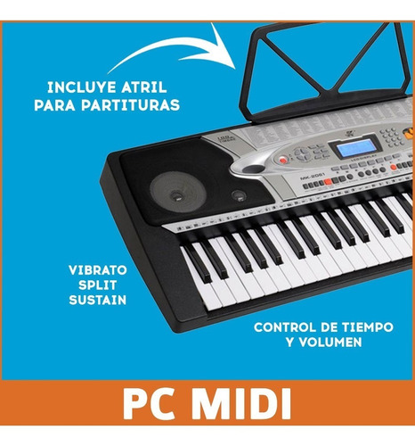 Imagen 4 de 8 de Teclado Musical Órgano Piano T02 Mk2061 54 Teclas Lcd Ritmos