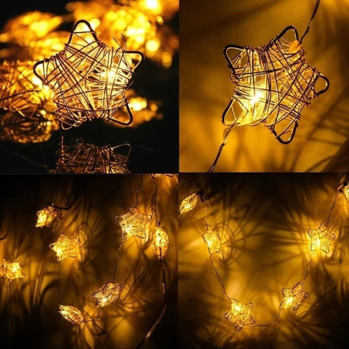 Imagen 2 de 8 de Cadena De Luces Led 10 Estrellas 2 Metros Funciona Con Pila