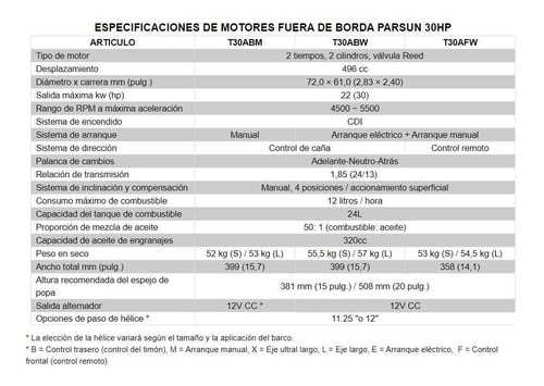 Imagen 3 de 10 de Motor Fuera De Borda Parsun 30 Hp 2 Tiempos Corto 496 Cc