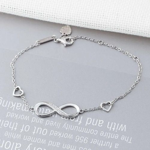 Pulsera Símbolo Infinito Plata Fina 925 Y Zircones