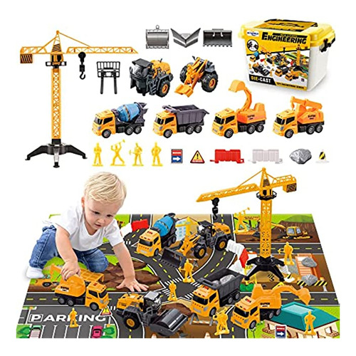 35pcs Construction Truck Toys For 3 4 5 Year Old Boys,excav