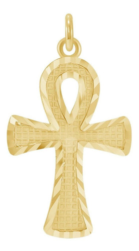 Colgante De Cruz Ankh De Oro Macizo De 10 Quilates Con Llav.