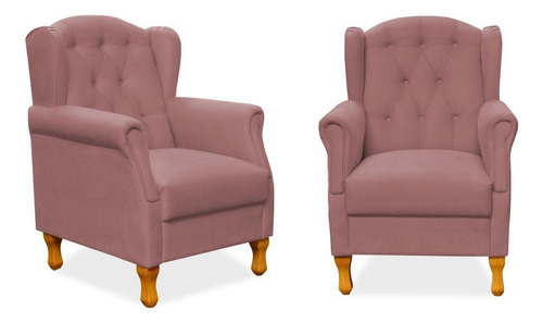 Kit 02 Poltronas Decorativas Para Sala de Estar Yara P02 Suede Rosê