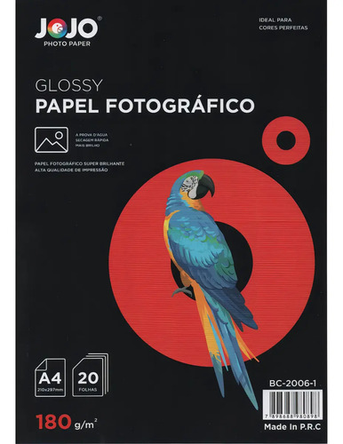 Jojo Paper A4 fotográfico de 100 folhas de 180g branco Jato de Tinta