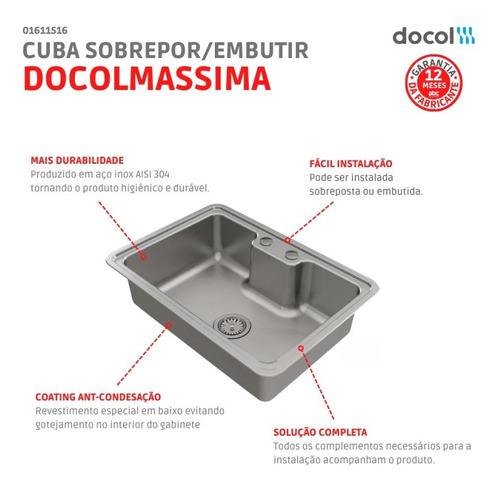 Cuba De Sobrepor E Embutir Docolmassima Docol 68x48cm