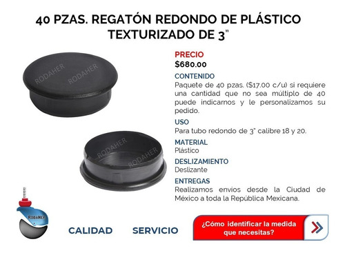 Regatón Tapón Redondo De Plástico Texturizado 3 PuLG Paq 4