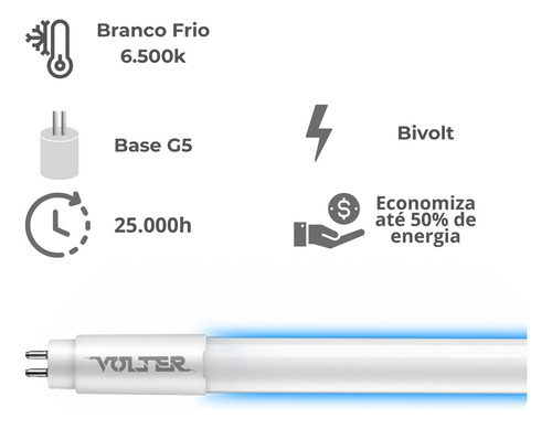 Lâmpada Led Tubular Volter 26w T5 115cm G5 127/220V Branco Frio 6500k 3900lm 127/220V