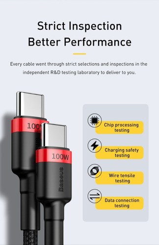 Cabo Celular Usb Tipo-c Duplo Baseus 100w Com 2 Metros Cor Preto