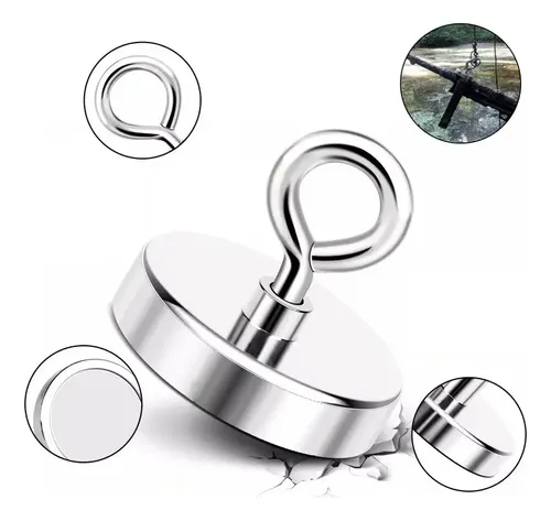 Imán De Neodimio Fuerte 70 Mm | Fuerza 220 Kg | Para Pesca Magnética, Industria, Casa | Incluye Anillo Acero